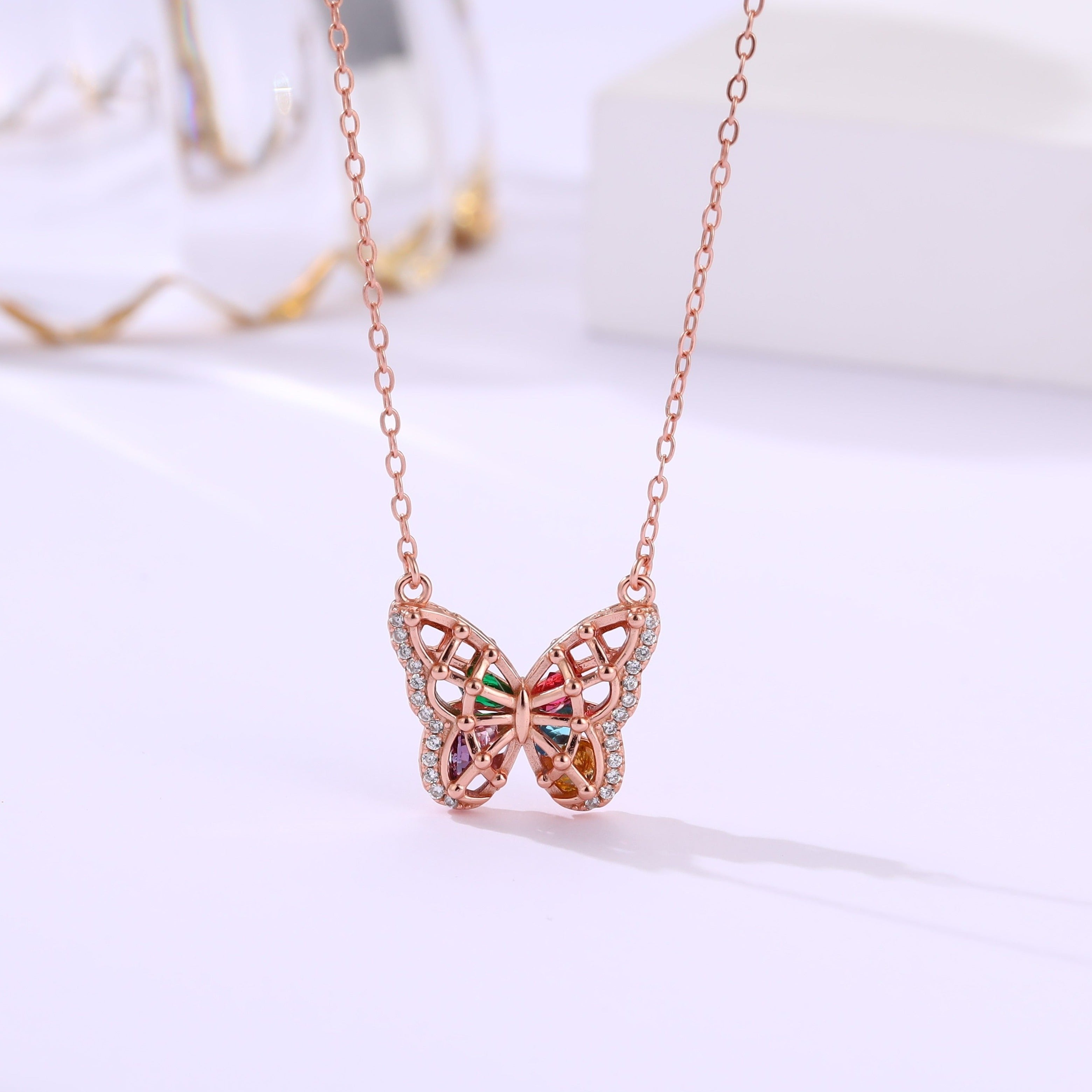 Newest Icy Rose Gold Butterfly Pendant + 18